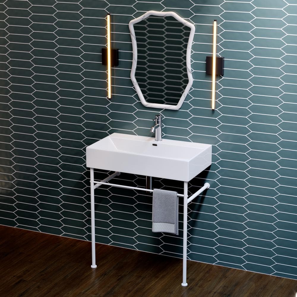 Claire 30 in. Ceramic Console Sink Basin and Leg Combo in Glossy White Basin with Matte White Legs price history on PriceWatchPro