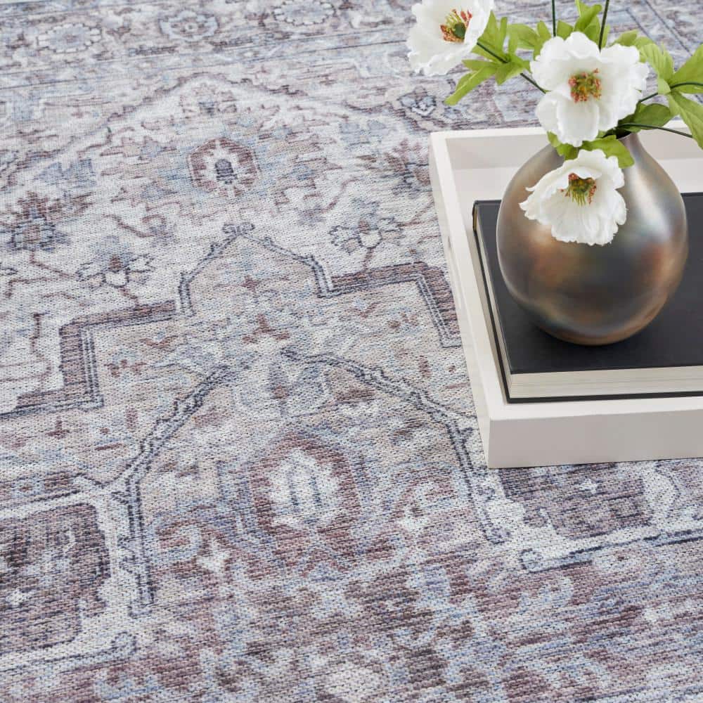 Ivory Beige Floral Cotton Chenille Rectangular 4' x 6' Rug