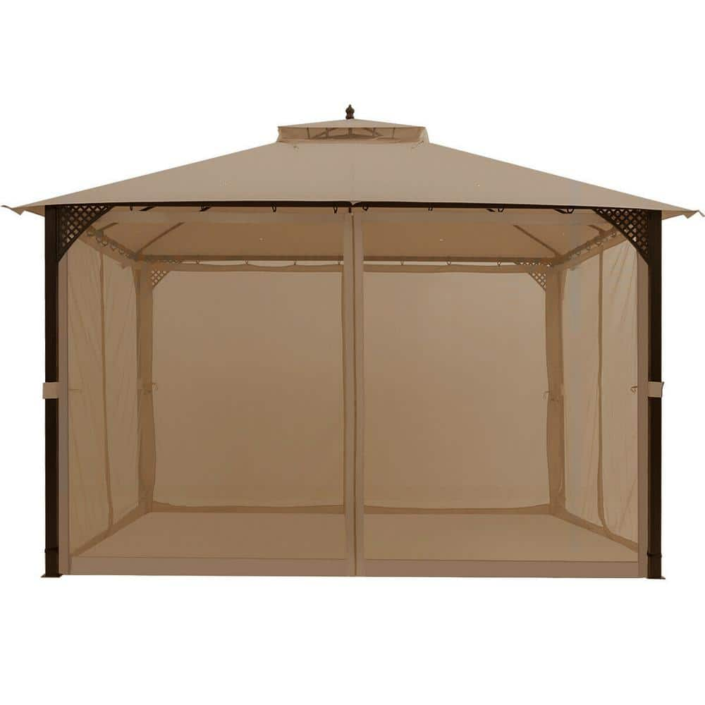 ANGELES HOME 12 ft. x 10 ft. Brown Outdoor Double Top Patio Gazebo