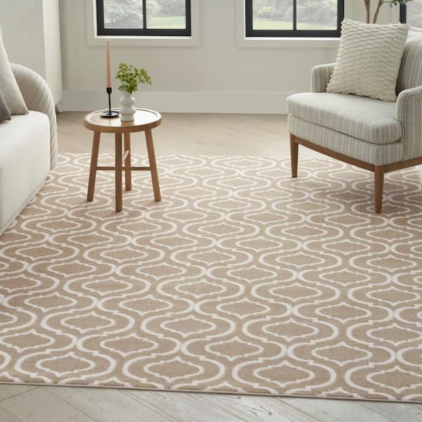 Jubilant Taupe 8 ft. x 10 ft. Trellis Transitional Area Rug