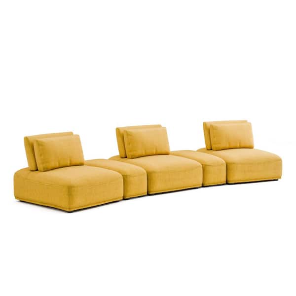 Furniture of America Fairwind 159 in Armless 5-Piece Chenille Curved Modular Sectional Sofa in Yellow With Extendable Backrest