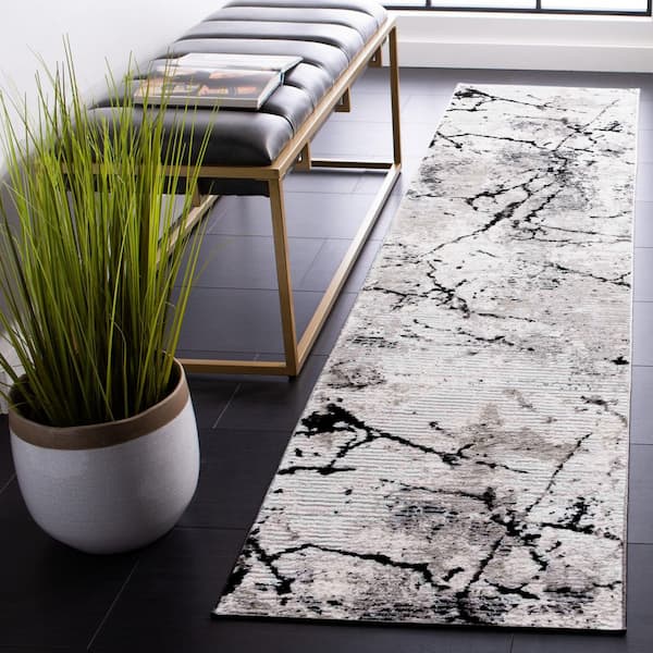 Meadow 2 ft. x 8 ft. Gray/Black Cracked Marble Runner Rug