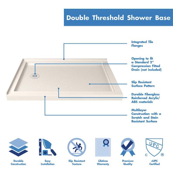 SlimLine 48 in. x 34 in. Double Threshold Shower Pan Base in Biscuit with Left Hand Drain