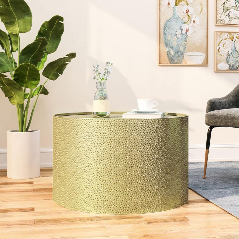 Desert Fields 28'' Gold Hammered Iron Round Coffee Table