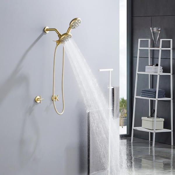 Ami Double Handle 7-Spray Shower Faucet 1.8 GPM with Ceramic Disc Valves in. Brushed Gold