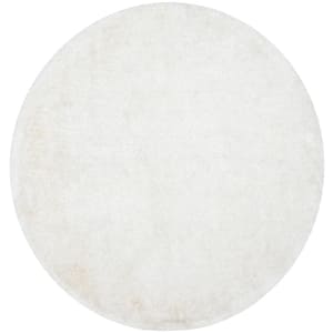 South Beach Shag Snow White 4 ft. x 4 ft. Round Solid Area Rug