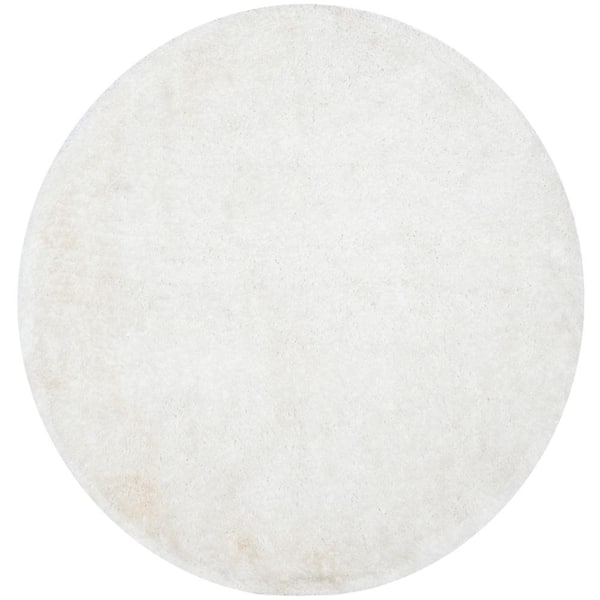 SAFAVIEH South Beach Shag Snow White 4 ft. x 4 ft. Round Solid Area Rug
