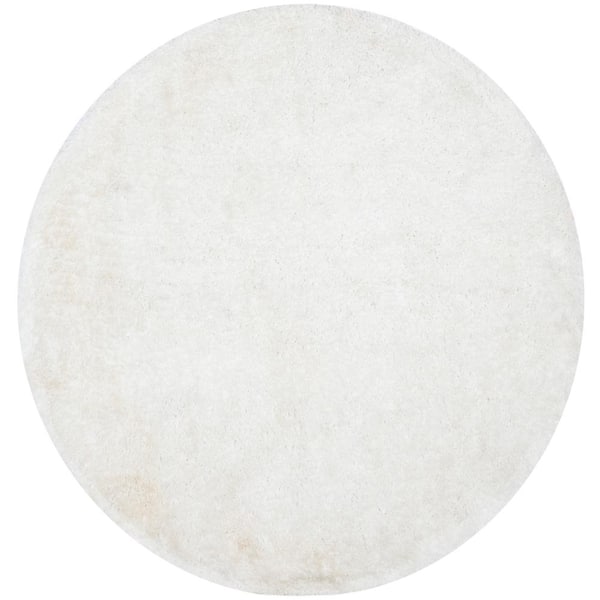 SAFAVIEH South Beach Shag Snow White 8 ft. x 8 ft. Round Solid Area Rug