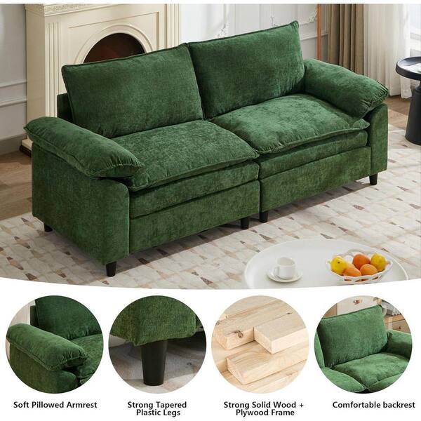 WONDER COMFORT Chic 80 in. Green Chenille 2-Seater Loveseat Sofa