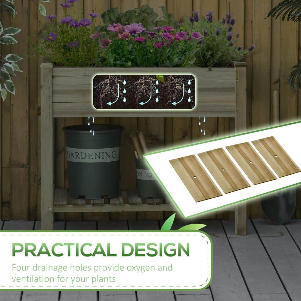 Outsunny Elevated Fir Wood Planter Box with Storage Shelf