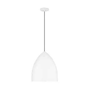 Huron 75-Watt 1-Light Matte White Large Pendant Light with Steel Shade and No Bulbs Included