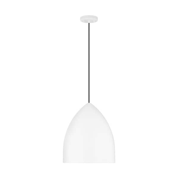 SCOTT LIVING Huron 75-Watt 1-Light Matte White Large Pendant Light with Steel Shade and No Bulbs Included