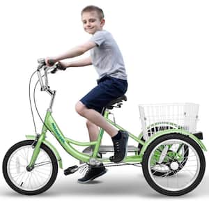 16 in Tricycle for Beginner Riders, Single Speed 3 Wheel Bike, 3 Wheel Bike with Adjustable Height&Rear Basket, Sky blue