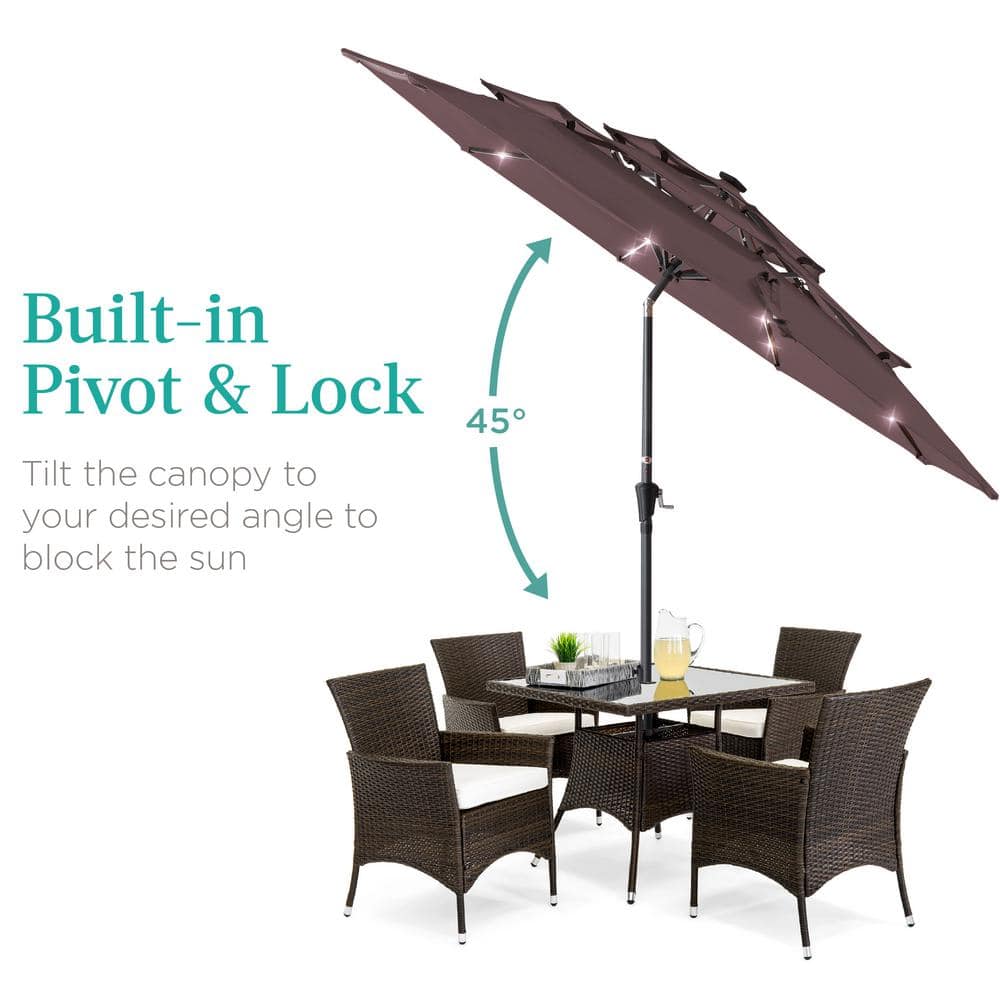10ft Deep Taupe Steel Market Patio Umbrella with LED Lights