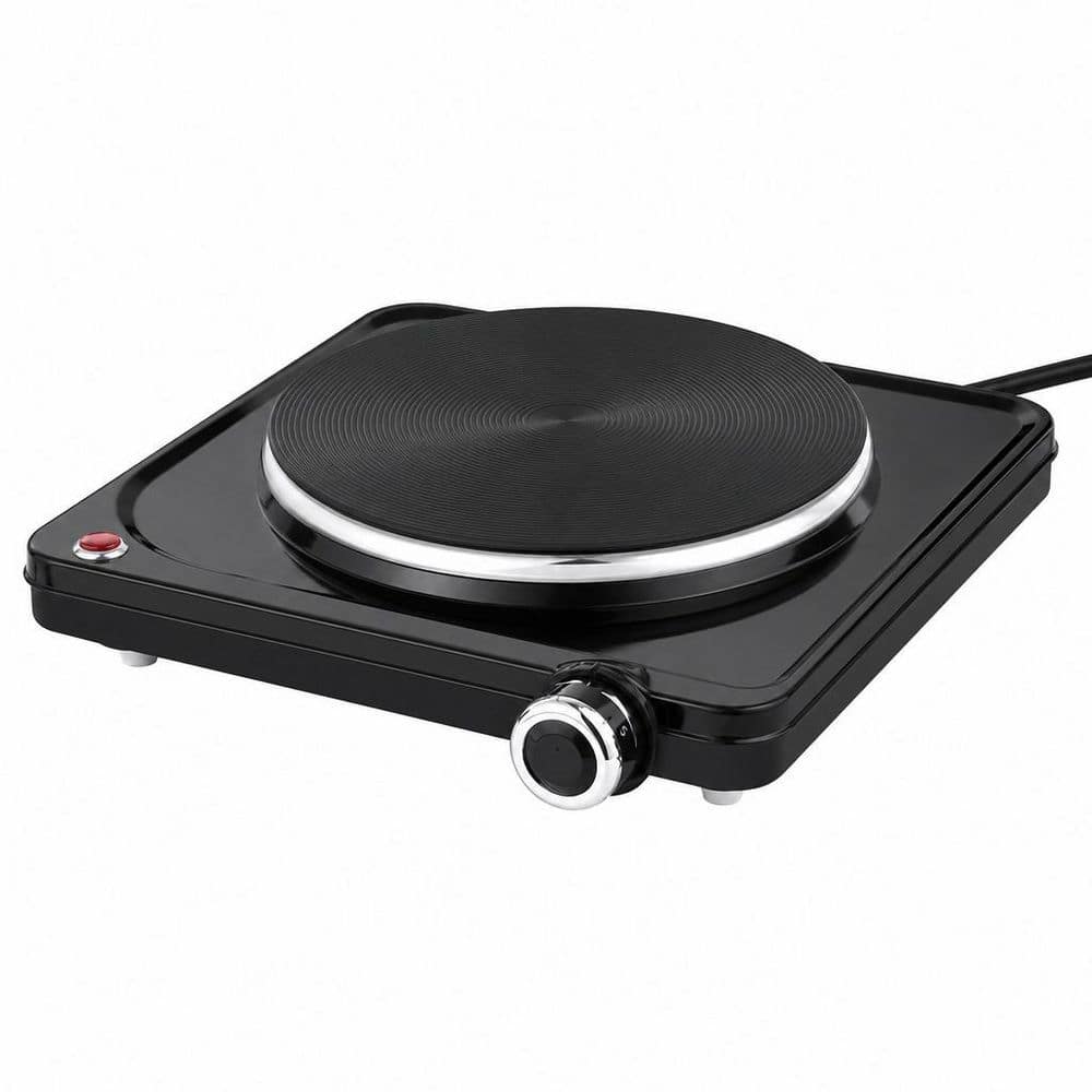 Single Burner 7 in. Stainless Steel Hot Plate in Black, 1500W Portable Electric Stove, Electric Cooktop for Cooking