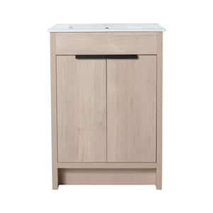 18.31 in. W x 24.00 in. D x 34.25 in. H Freestanding Bath Vanity in White Ceramic Sink & 2 Soft-Close Doors