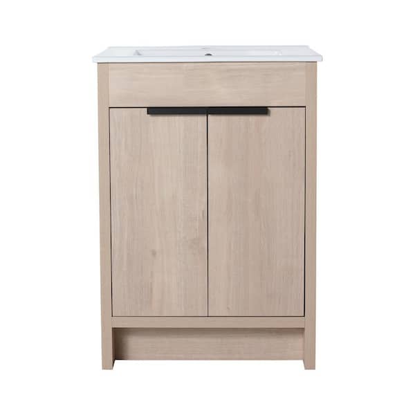 Adrinfly 18.31 in. W x 24.00 in. D x 34.25 in. H Freestanding Bath Vanity in White Ceramic Sink & 2 Soft-Close Doors