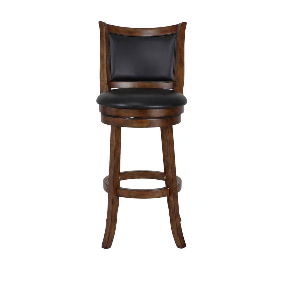 Traditional Bristol 29" Swivel Bar Stool in Black/Brown Leather and Wood