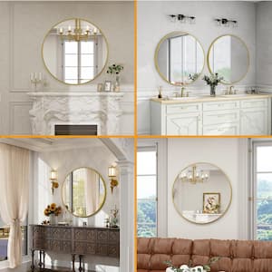 24.1 in. W x 24.1 in. H Round Metal Framed Wall Bathroom Vanity Mirror Gold