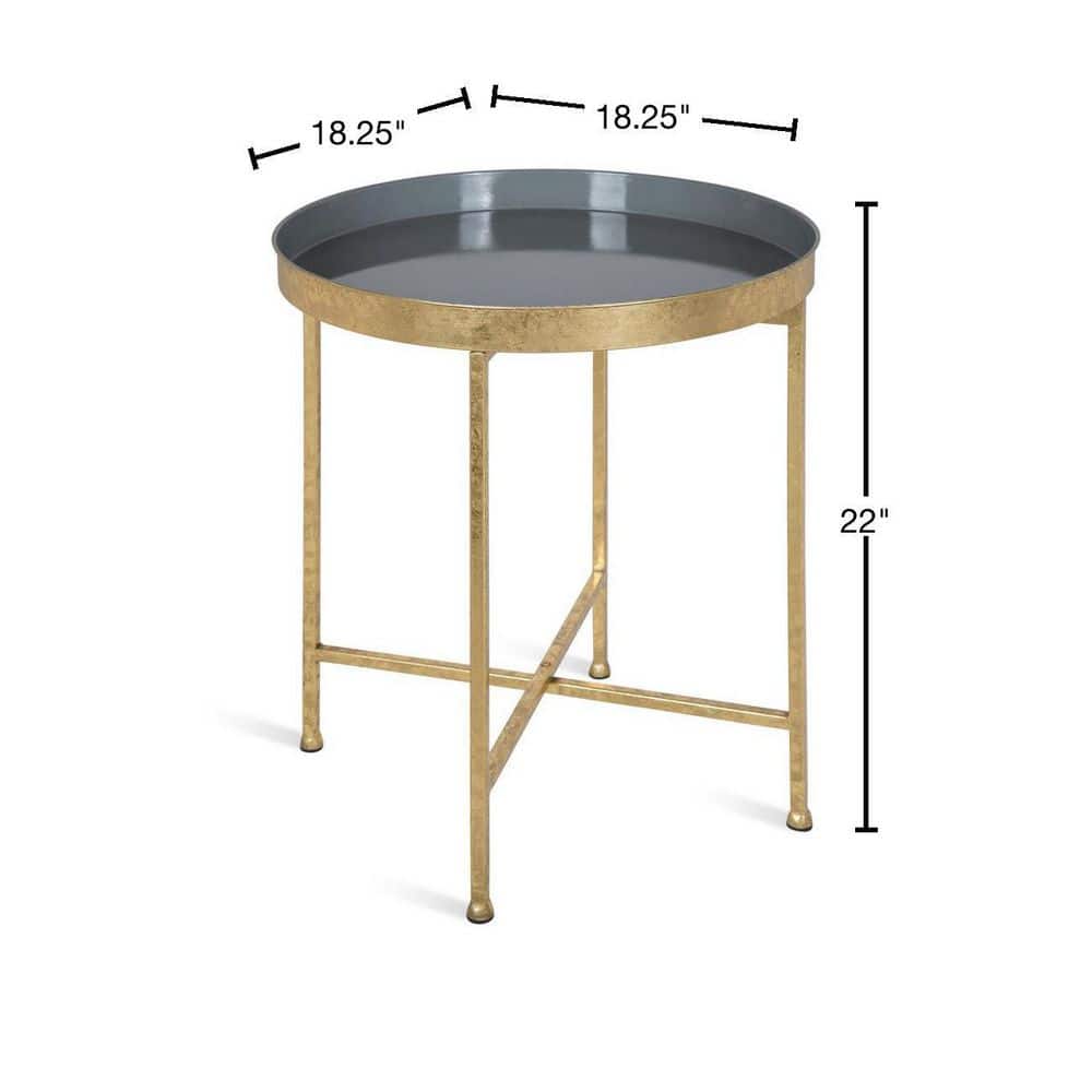 Gold and Gray Round Metal Mirrored End Table