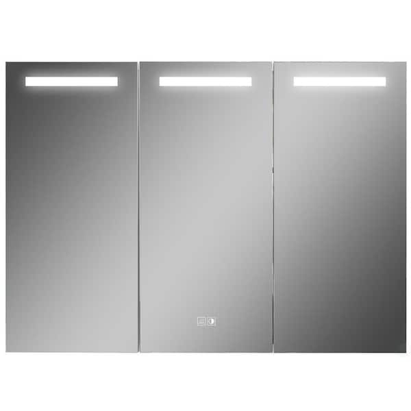 3-Door Bathroom Rectangular Medicine Cabinet Anti-Fog LED Mirror, 25.5 in. H, 35.25 in. W, 2 Adjustable Glass Shelves