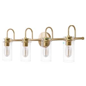 Paquette 29.5 in. 4-Light Gold Modern Vanity Light Fixture with Clear Glass Shades