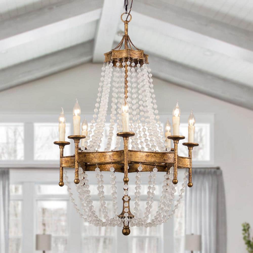 Golden 8-Light Crystal Candle Chandelier