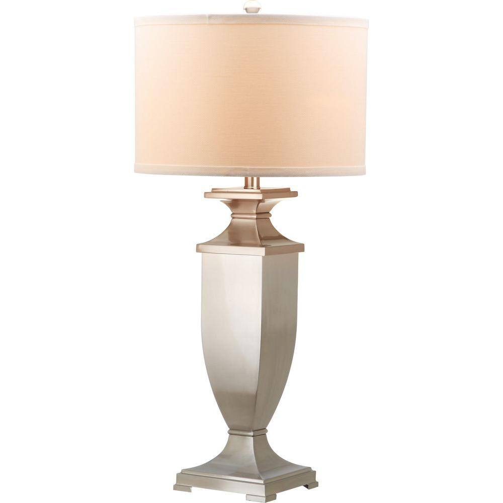 Ambler Set of 2 Nickel Table Lamps with White Cotton Drum Shades