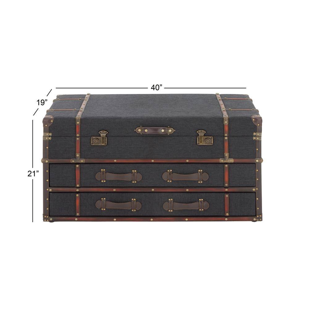 Dark Blue Linen Upholstered Trunk Coffee Table with Storage