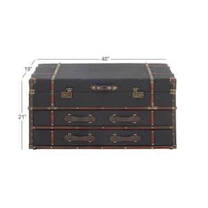 40 in. Dark Blue Large Rectangle Linen Upholstered Trunk 2 Drawer Coffee Table with Buckle Hinged Top