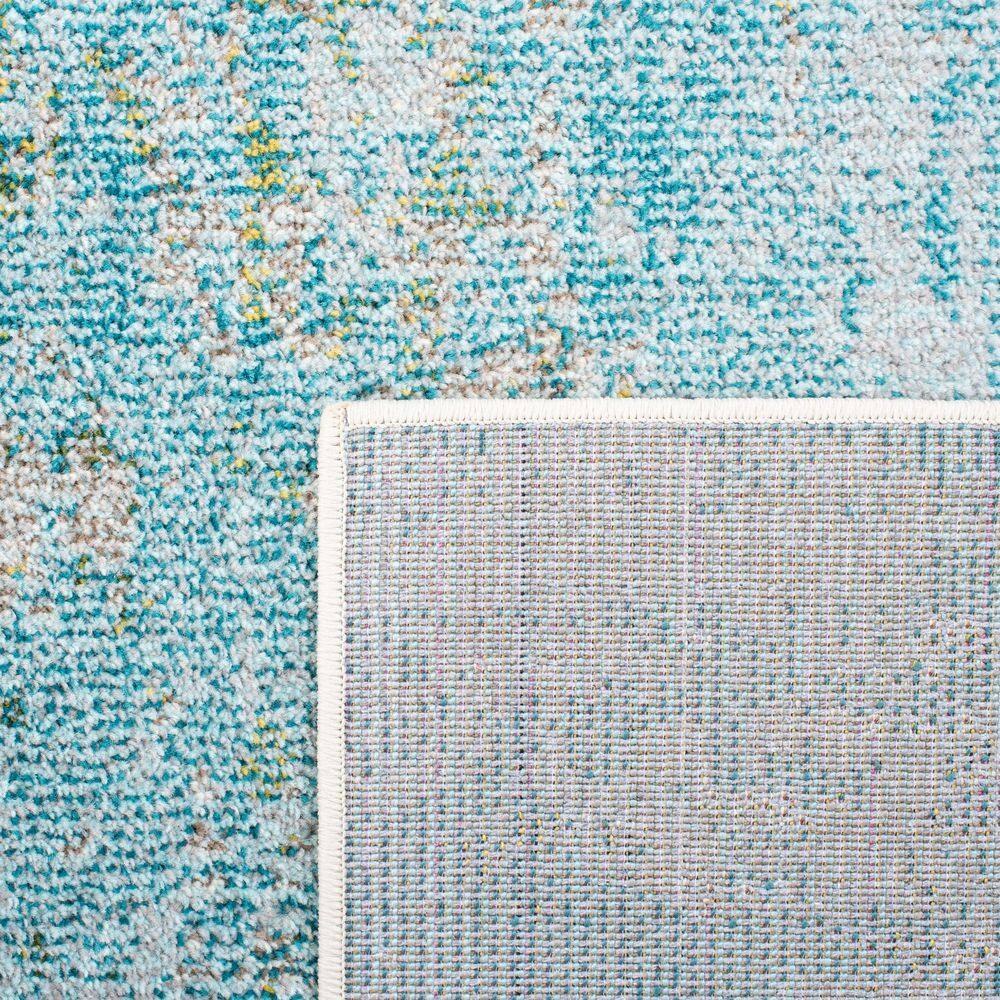 Light Blue and Green Synthetic 8' x 8' Square Abstract Area Rug