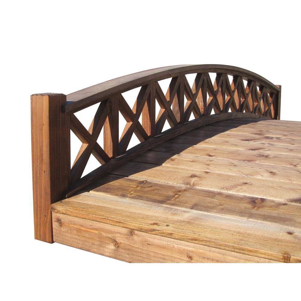 Gracefully Arched Wooden Garden Bridge with Lattice Railing
