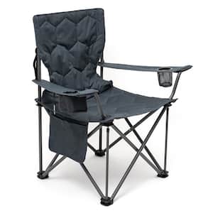 Gray Metal Patio Folding Beach Chair Lawn Chair Outdoor Camping Chair with Cup Holder and Built-In Opener