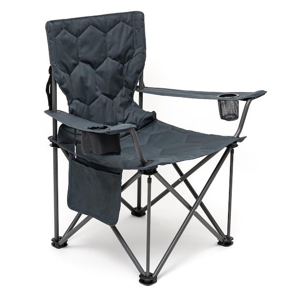 Mondawe Gray Metal Patio Folding Beach Chair Lawn Chair Outdoor Camping Chair with Cup Holder and Built-In Opener