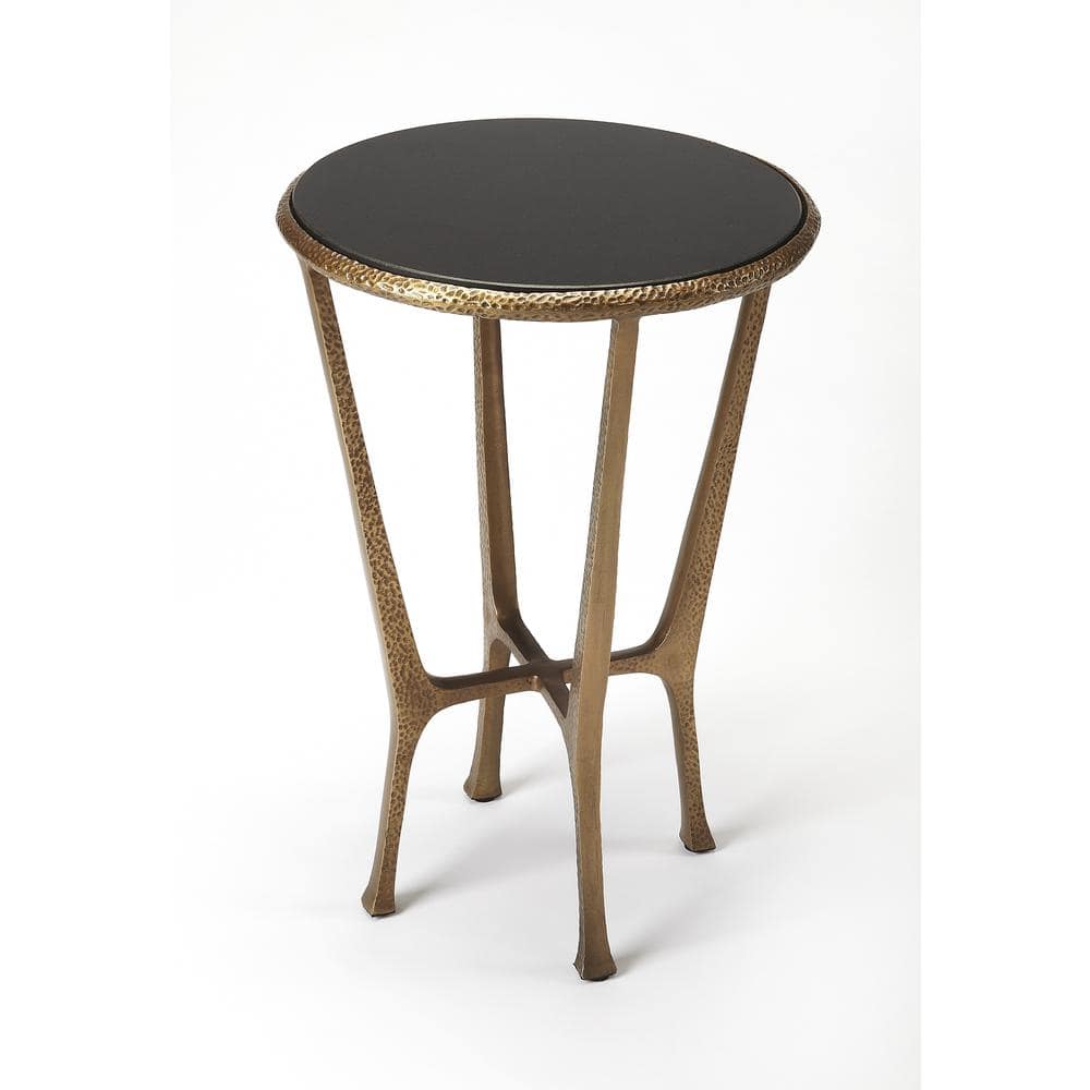 Antique Gold and Black Granite Round Side Table
