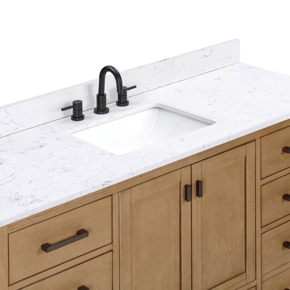 Modero 61-Inch Brushed Oak Single Vanity with White Stone Top