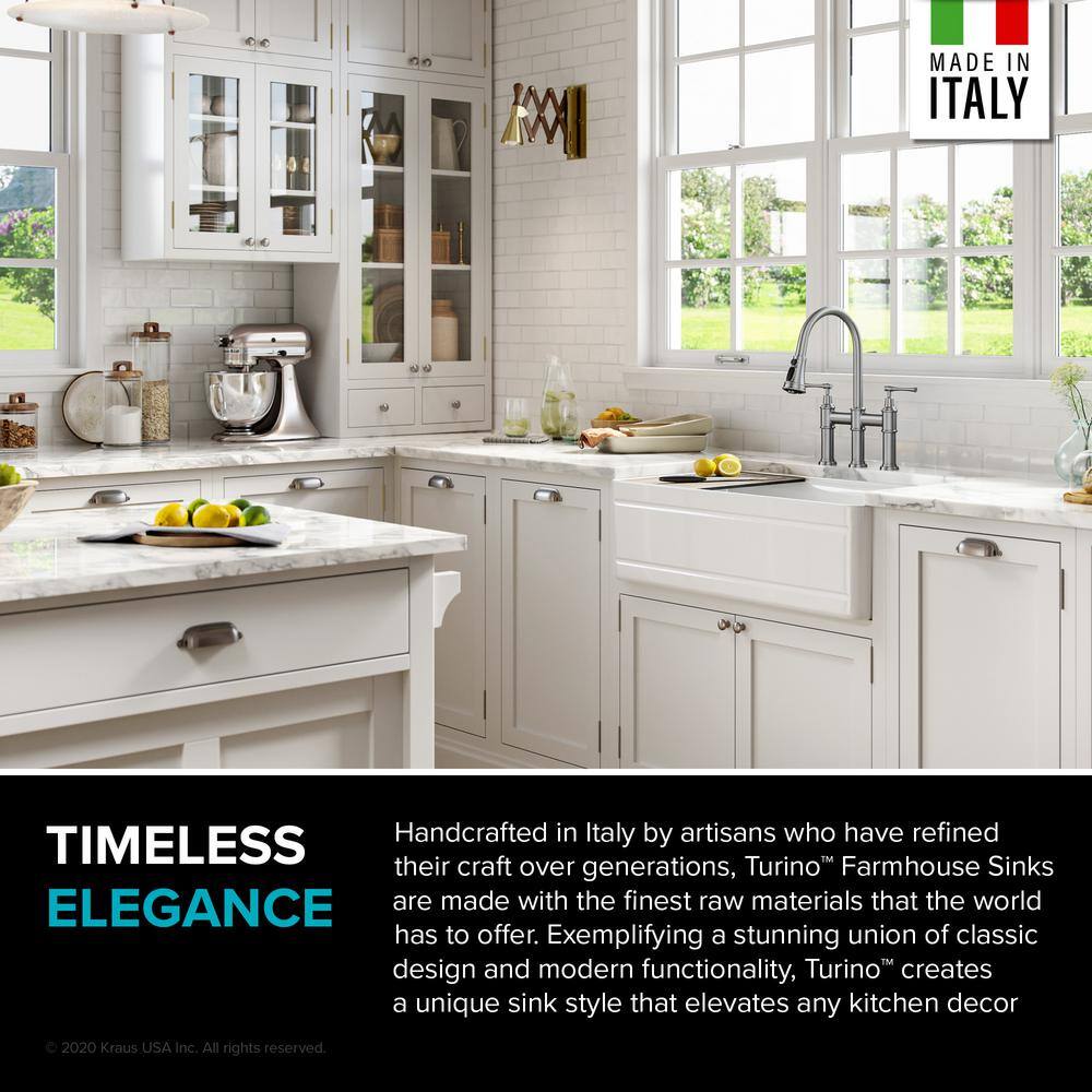 Gloss White Fireclay Farmhouse Single Bowl Kitchen Sink with Accessories
