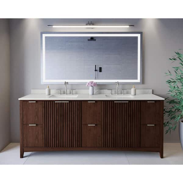 Palmilla 84 in. Double Freestanding Dark Walnut Bath Vanity with Giotto Quartz Top Assembled
