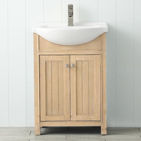 Marian 24 in. W x 17 in. D Single Sink Bath Vanity in Oak with Porcelain Top