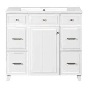36 in. W x 18 in. D x 34.3 in. H Freestanding Bath Vanity in White with White Cultured Marble Top