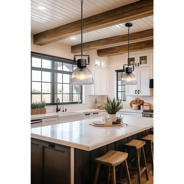 Otmilance Black Pendant Lights Kitchen Island, 7.5'' Modern Glass Pendant Light 2 Pack, Farmhouse Pendant Lights with Clear Glass Shades, Hanging Island Pendant Lights for Kitchen, Bedroom, Bathroom