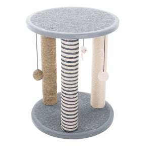 19.25 in. Gray Cat Tower with 3 Scratching Posts, 3 Hangings Toys, and a Napping Perch for Kittens or Multiple Cats