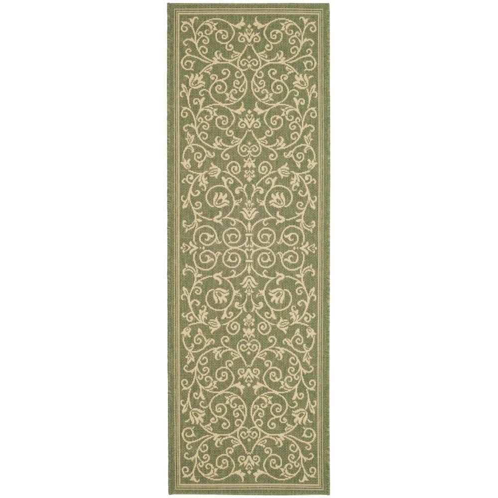 Olive and Natural Reversible Flat Woven Synthetic Area Rug - 27" x 6"