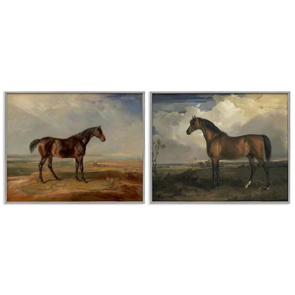 Stupell Industries Horses in Desolate Terrain by James Ward 2 Pieces Gray Framed Nature Giclee Art Print 16 in. x 20 in.