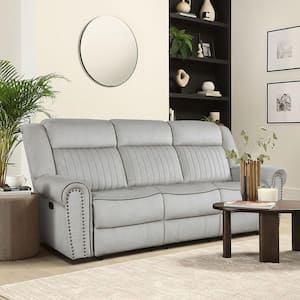 Abington 89 in. W Rolled Arm Microfiber Rectangle Manual Double Reclining Sofa in. Mist