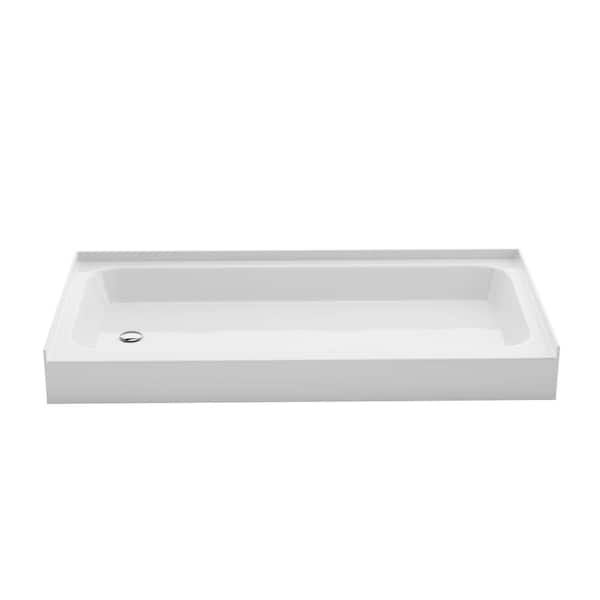 Voltaire 60 in Lx 30 in W Alcove Shower Pan Base with Left Drain in Glossy White