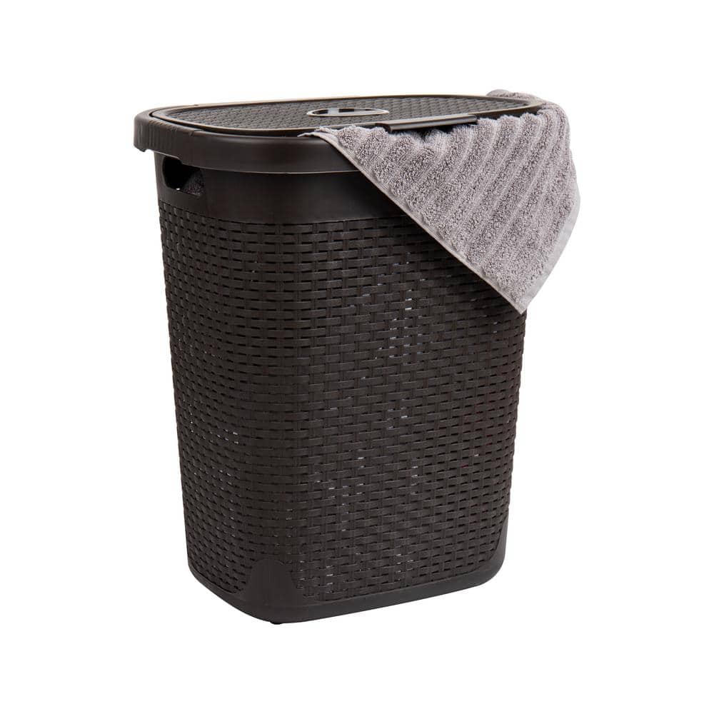 Black Wicker Collapsible Upright Laundry Hamper with Lid
