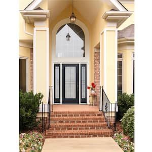 60 in. x 80 in. Left-Hand/Inswing Full Lite Dilworth Decorative Glass Black Steel Prehung Front Door with Sidelites