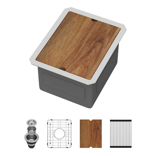 12 in. Undermount Bar Sink Brushed 16 Gauge Stainless Steel Prep Sink with Cutting Board