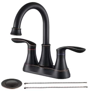 4 in. Centerset 2-Handle Bathroom Faucet with Metal Pop-Up Drain and Supply Lines in Oil Rubbed Bronze